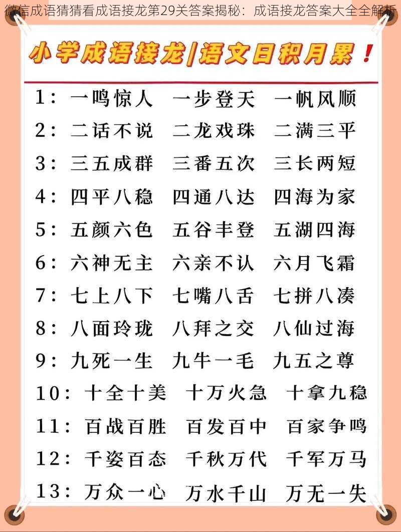 微信成语猜猜看成语接龙第29关答案揭秘：成语接龙答案大全全解析