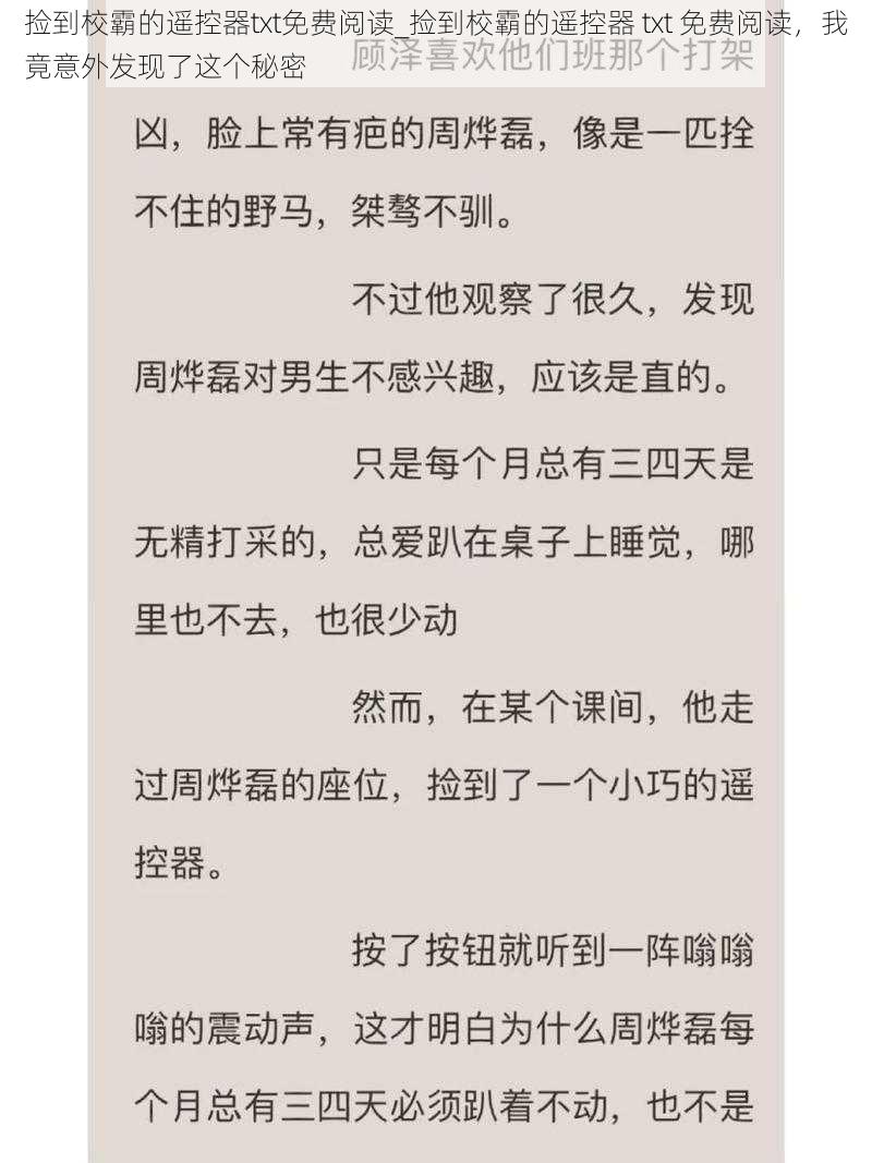 捡到校霸的遥控器txt免费阅读_捡到校霸的遥控器 txt 免费阅读，我竟意外发现了这个秘密