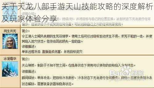 关于天龙八部手游天山技能攻略的深度解析及玩家体验分享