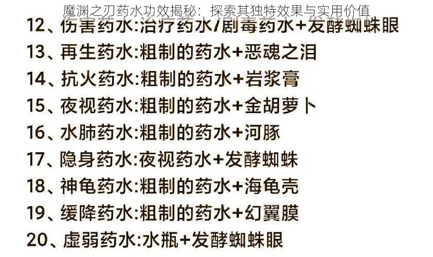 魔渊之刃药水功效揭秘：探索其独特效果与实用价值