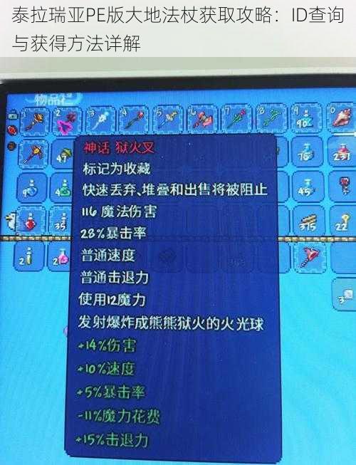 泰拉瑞亚PE版大地法杖获取攻略：ID查询与获得方法详解